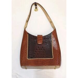 Vintage Brahmin Tri Color Purse Bag Black Brown Beige Textured READ DESCRIPTION